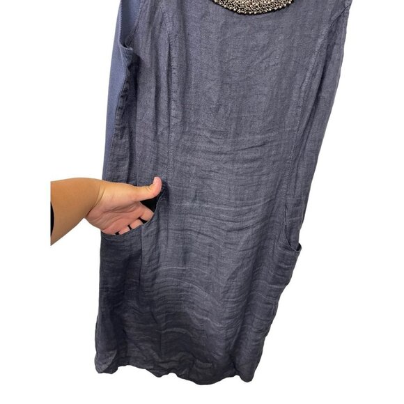 Lina Tomei Linen Shift Dress Women's Size Medium Beaded Neckline Made In Italy - Picture 5 of 8